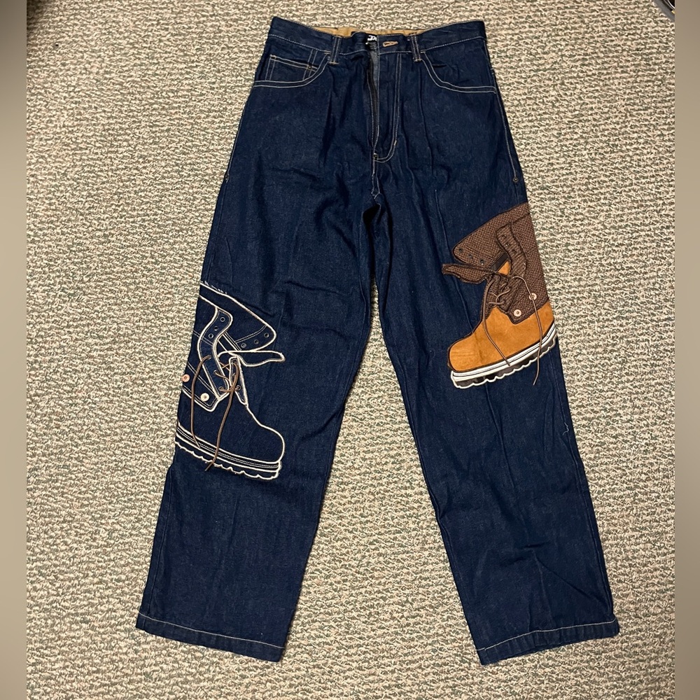 Men's Vinatge Straight Jeans with Boot Print